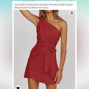 Womens One Shoulder Mini Dress Wrap Ruched Tie Waist Short Dress - NWT